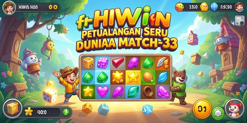 Gameplay Match-3 HIWIN yang penuh warna dan seru.