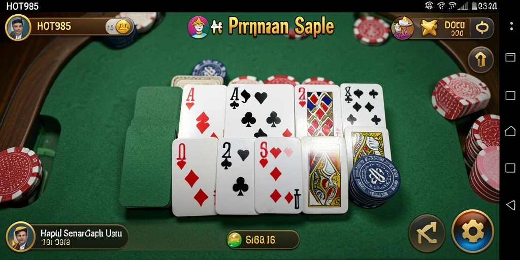 Screenshot HOT985 menampilkan gameplay Gaple yang seru dan kompetitif.