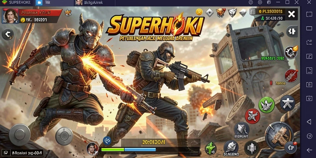 Screenshot menampilkan aksi seru dalam gameplay SUPERHOKI.